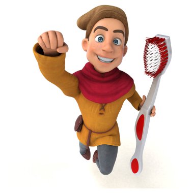 Diş fırçalı bir ortaçağ tarihi karakterinin 3B görüntüsü