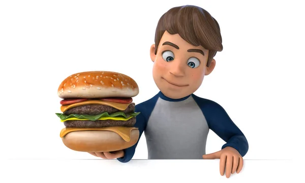 Personaggio Dei Cartoni Animati Divertente Adolescente Con Hamburger — Foto Stock
