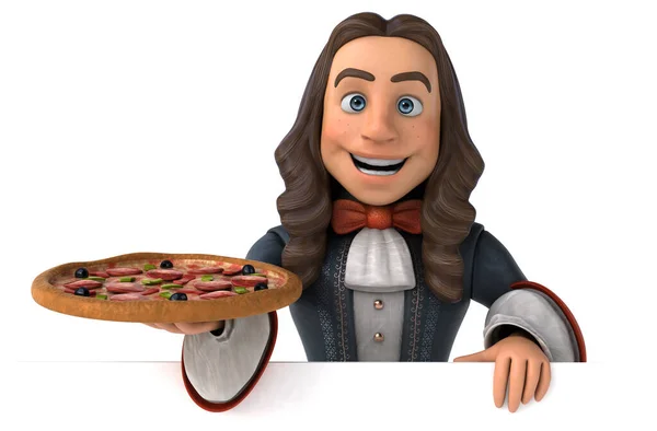 Illustration Eines Zeichentrickmannes Historischen Barockkostüm Mit Pizza Illustration — Stockfoto