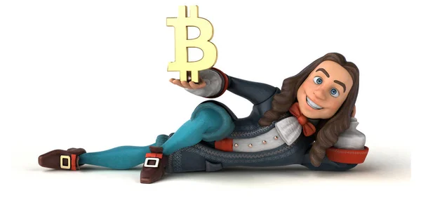 Illustration Eines Cartoon Mannes Historischen Barockkostüm Mit Bitcoin Illustration — Stockfoto
