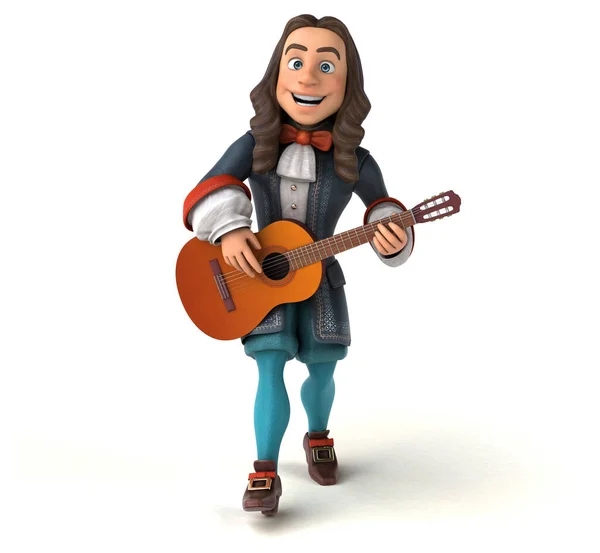 3D Illustration of a cartoon man in historical baroque costume with guitar