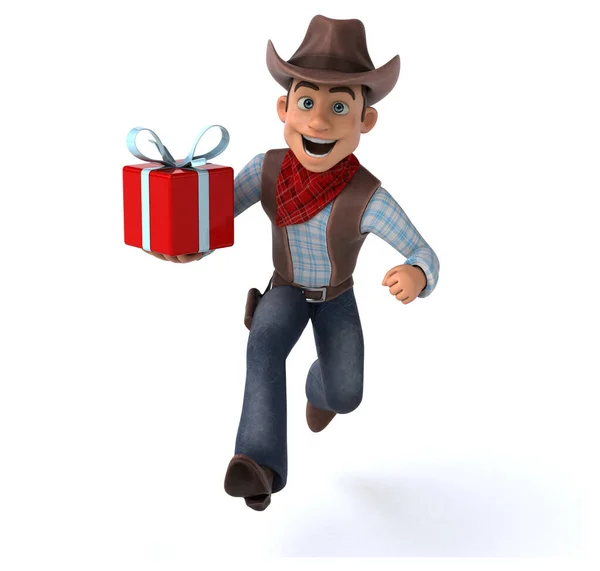 Fun Cowboy Mit Geschenk Illustration — Stockfoto