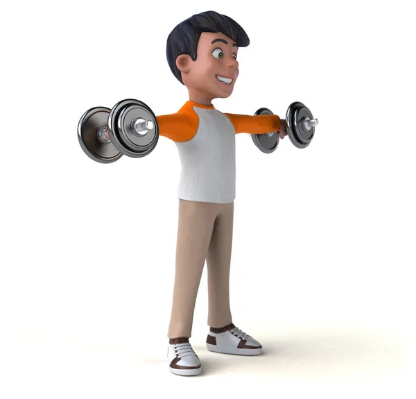 Fun Cartoon Asian Teenager Weights — Stock Photo, Image