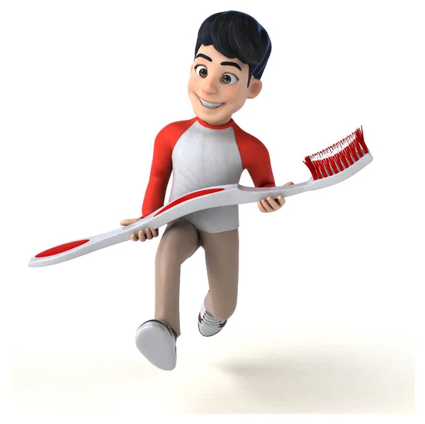 Fun Asian Teenager Manga Style Toothbrush — Stock Photo, Image