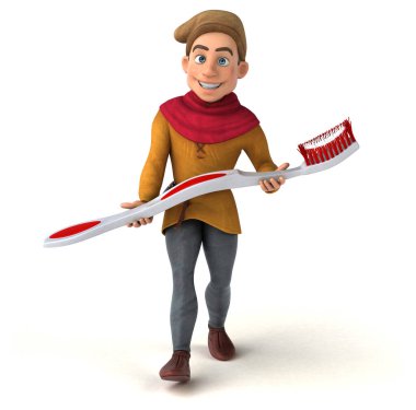 Diş fırçalı bir ortaçağ tarihi karakterinin 3B görüntüsü