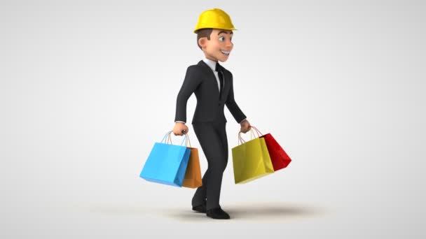 Rolig affärsman med shoppingväskor — Stockvideo