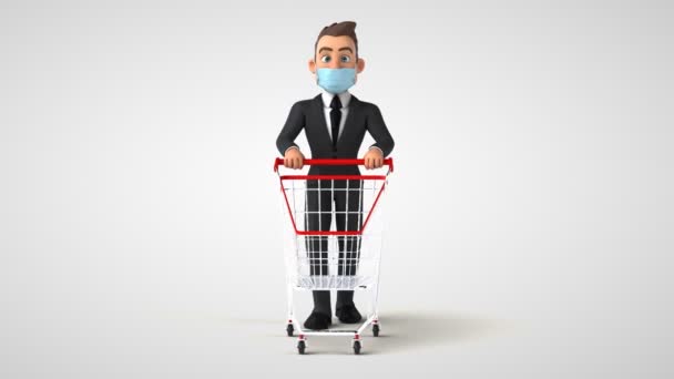 Personagem Empresário Desenhos Animados Divertido Com Uma Máscara Compras — Vídeo de Stock