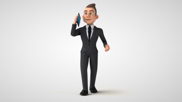 Empresário Personagem Dos Desenhos Animados Andando Com Smartphone Animação — Vídeo de Stock