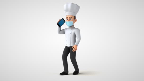 Animation Personnage Dessin Animé Chef Avec Masque Parlant Sur Smartphone — Video