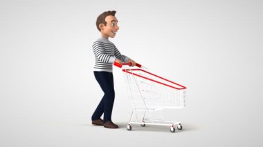 Eğlenceli 3D karikatür. Arabalı sıradan çizgi film karakteri. Animasyon. 