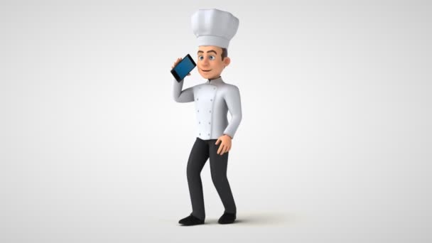 Divertido Personaje Del Chef Caminando Con Smartphone Animación — Vídeo de stock