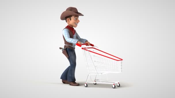 Cowboy Divertido Com Carrinho Animação — Vídeo de Stock