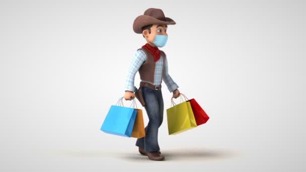Cowboy Divertido Com Sacos Compras Animação — Vídeo de Stock