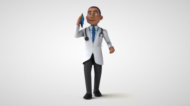 Animation 3D du personnage de dessin animé médecin parlant sur smartphone  