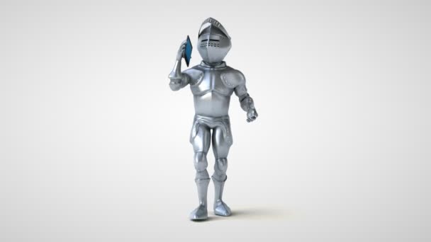 Chevalier personnage de dessin animé amusant avec smartphone - animation 3D  