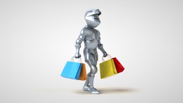 Fun Cartoon Character Knight Shopping Bags Animation — Stock Video