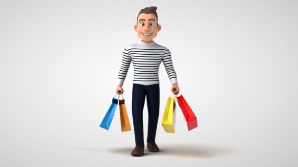 带购物袋的3D卡通人物 — 图库视频影像