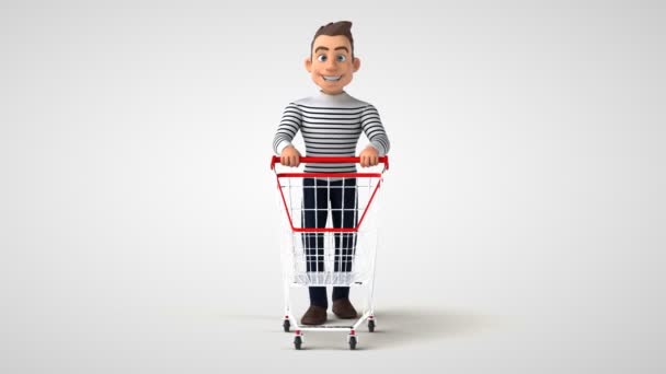 Fun Cartoon Casual Cartoon Figur Mit Einkaufswagen Animation — Stockvideo