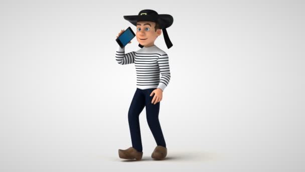 Divertimento Personaggio Cartone Animato Breton Con Smartphone — Video Stock