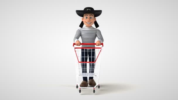 Divertido Desenho Animado Breton Personagem Compras — Vídeo de Stock