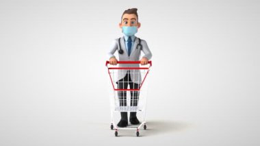 Maske alışverişi yapan bir çizgi film karakterinin 3 boyutlu çizimi