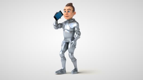 带智能手机的卡通人物骑士 3D动画 — 图库视频影像
