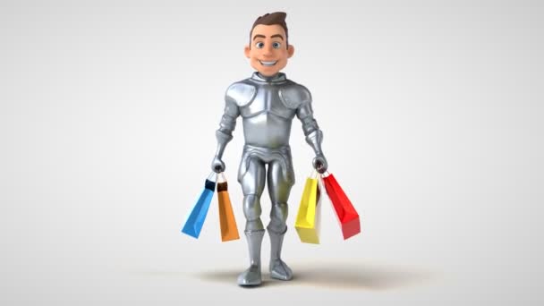 Fun Cartoon Character Knight Shopping Bags Animation — Stock Video