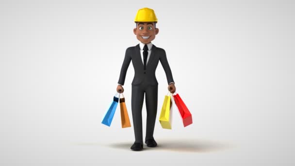 Fun businessman with shopping bags — Stock Video