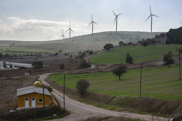 landscape with wind power station, wind farm