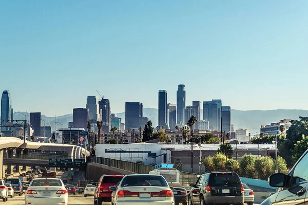 Driving on the freeway to Los Angeles Downtown, California — Stock Photo, Image