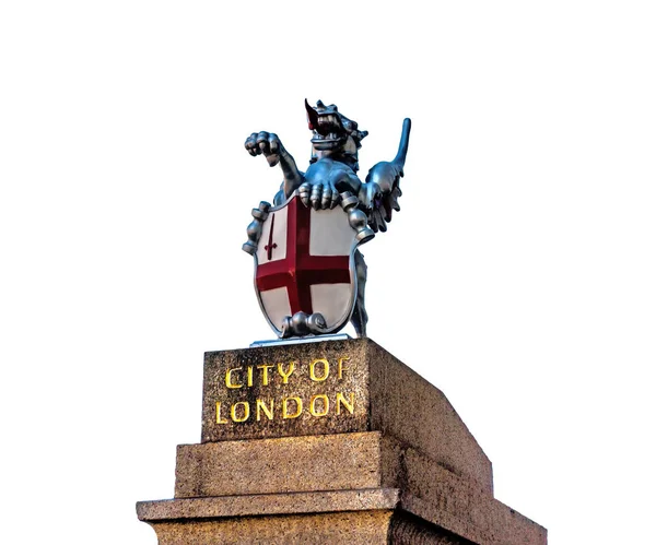 Staden London Griffin Piedestal Isolerad Vit Bakgrund George Dragon Staty — Stockfoto