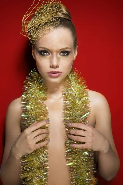 Girl with glitter golden style — Stock Photo, Image