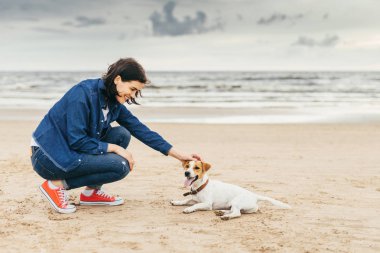 Köpek ve kadın deniz kıyısı