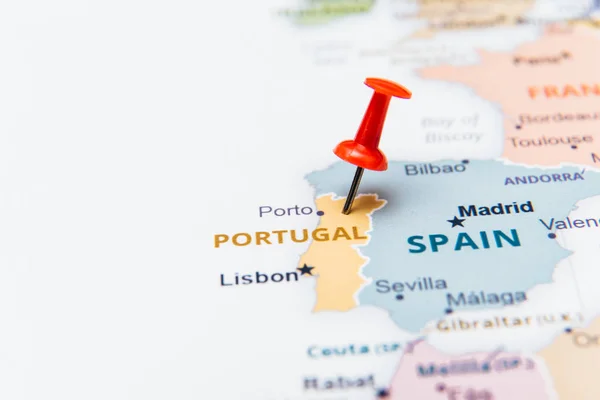 Map Portugal Red Pushpin — Stock Photo, Image