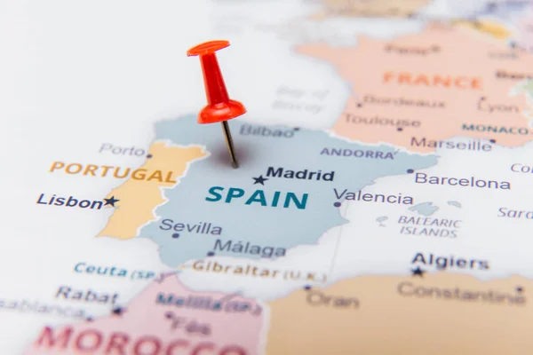 Map Spain Red Pushpin — Stock Photo, Image