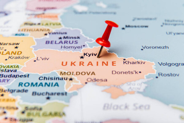 Map of Ukraine with a red pushpin.