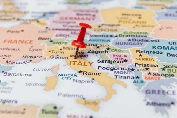 Карта Італії Червоним Кнопкою Стокова Картинка