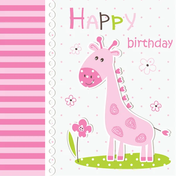 Carino biglietto di auguri bambino con giraffa cartone animato — Vettoriale Stock