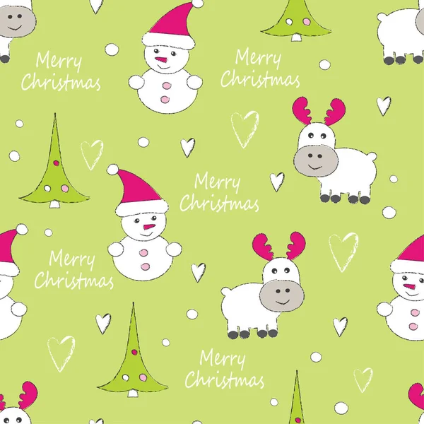 トナカイと雪だるまの新年とクリスマスのシームレス パターン — ストックベクタ