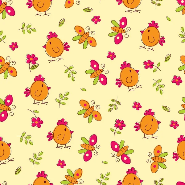 Motif sans couture avec des oiseaux et des fleurs — Image vectorielle