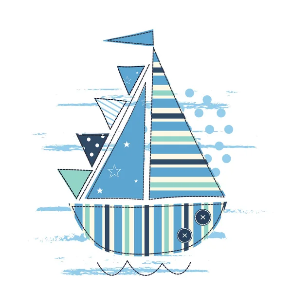 Ilustración vectorial con lindo velero para diseño de niños — Archivo Imágenes Vectoriales