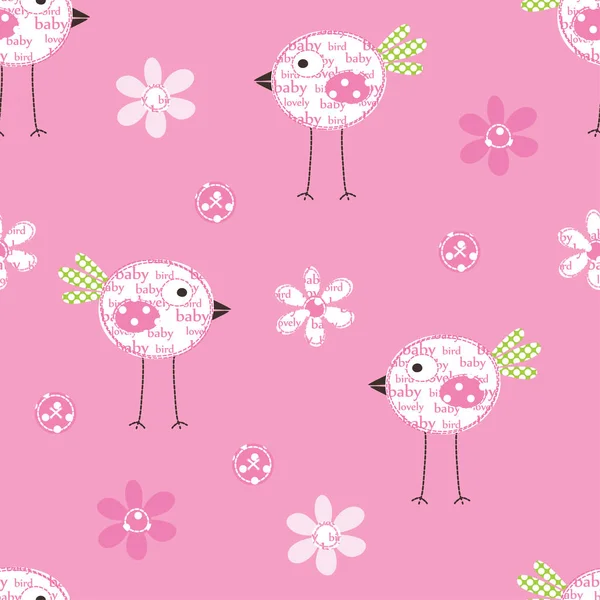 鳥や花とのシームレスなパターン — ストックベクタ