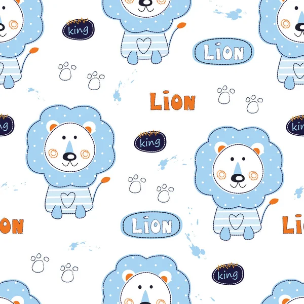 Seamless pattern with cute lions — Stock Vector