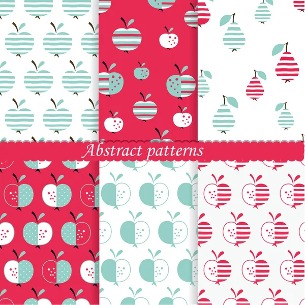 Conjunto de patrones con manzanas abstractas y peras — Vector de stock