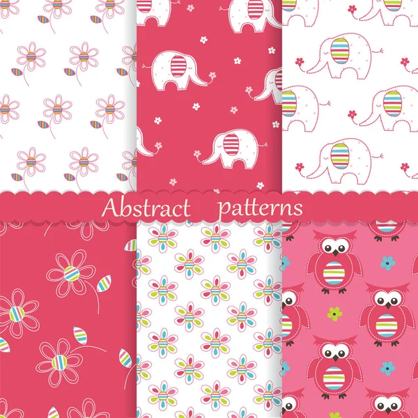 Set of baby cute seamless patterns — Stock Vector