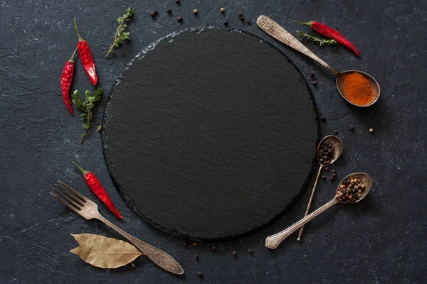 Dark vintage stone culinary background. Top view. Copy space — Stock Photo, Image