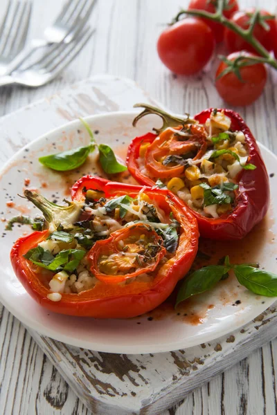 Bell Peppers Filling Vegetables Bulgur Cheese Close — Stock Photo, Image