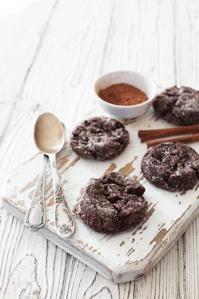 Biscoitos Caseiros Chocolate Perto Foco Seletivo Espaço Cópia — Fotografia de Stock