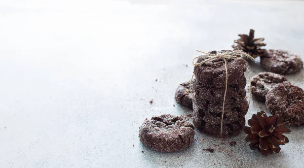 Biscoitos Chocolate Caseiros Fundo Pedra Closeup Espaço Cópia — Fotografia de Stock