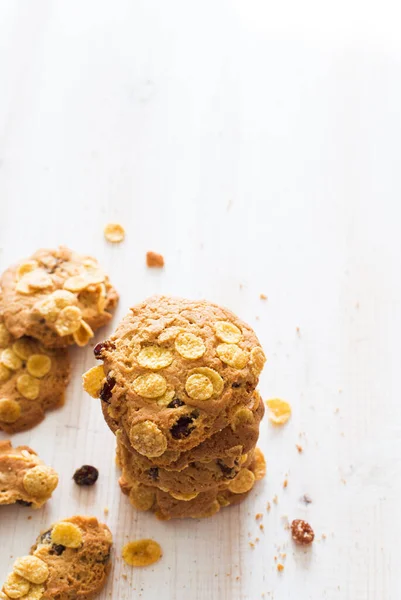 Biscoitos Caseiros Com Flocos Cereais Perto Espaço Cópia — Fotografia de Stock